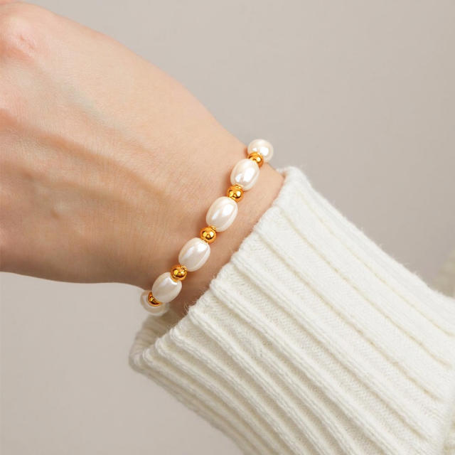 Gold-plated Glass Pearl Bracelet stainless steel bracelet