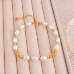 Gold-plated Glass Pearl Bracelet stainless steel bracelet