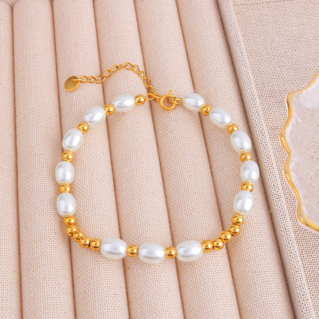 Gold-plated Glass Pearl Bracelet stainless steel bracelet