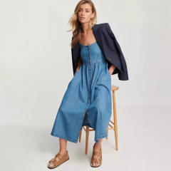 2025 spring summer new temperament commuter fashion strap Denim women's dress