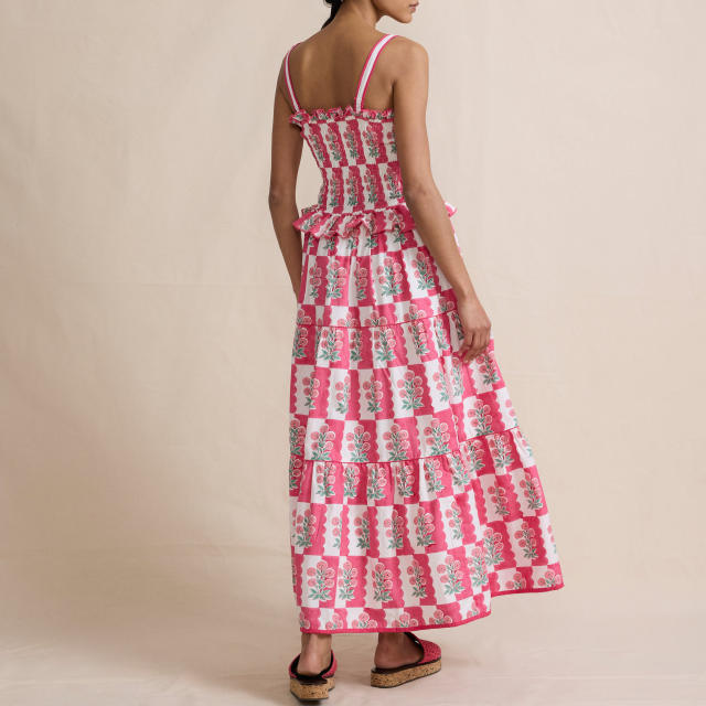 Holiday Style Women's Sling dress New Wave Edge Floral Fresh Sweet Relaxation Long Dress