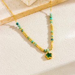 Summer fresh green color cubic zircon inlaid star pendant stainless steel necklace