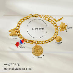 New Fashion Flower Love Multi-pendant charm bracelet stainless steel bracelet