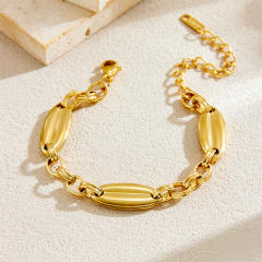 Unique geometric oval thick chain stainless steel bracelet