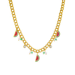 Korean fashion enamel watermelon charm stainless steel necklace