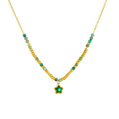 Summer fresh green color cubic zircon inlaid star pendant stainless steel necklace