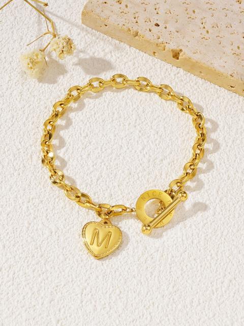 Initial heart charm stainless steel chain bracelet toggle bracelet