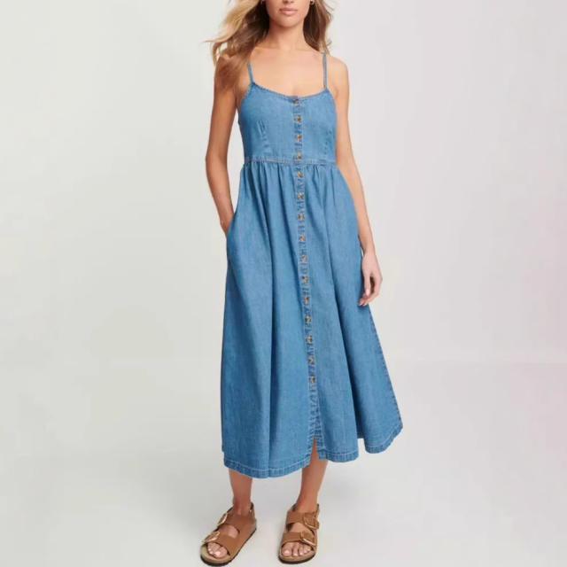 2025 spring summer new temperament commuter fashion strap Denim women's dress