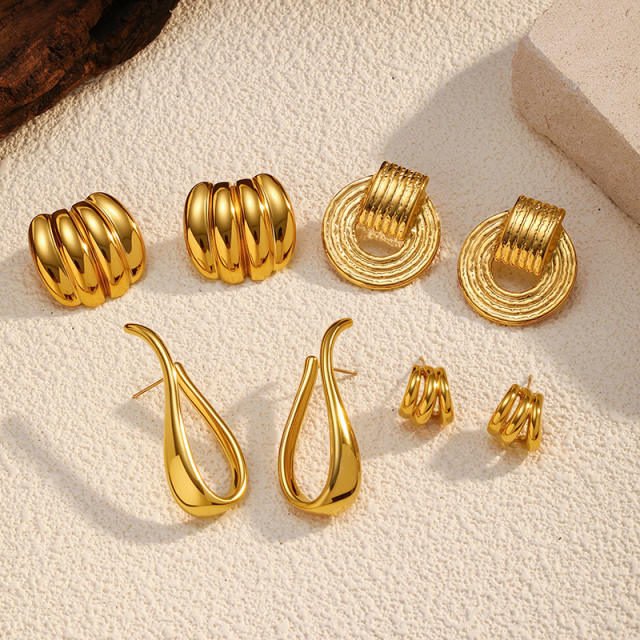 18JG Geomtric shape stainless steel earrings studs earrings