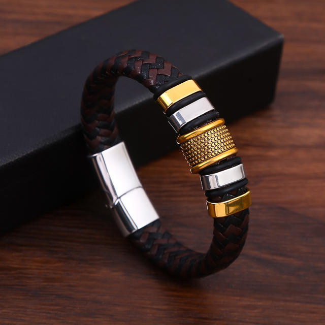 Stainless steel bracelet men's simple fiber leather bracelet