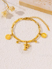 Queen letter coin charm initial letter charm stainless steel bracelet