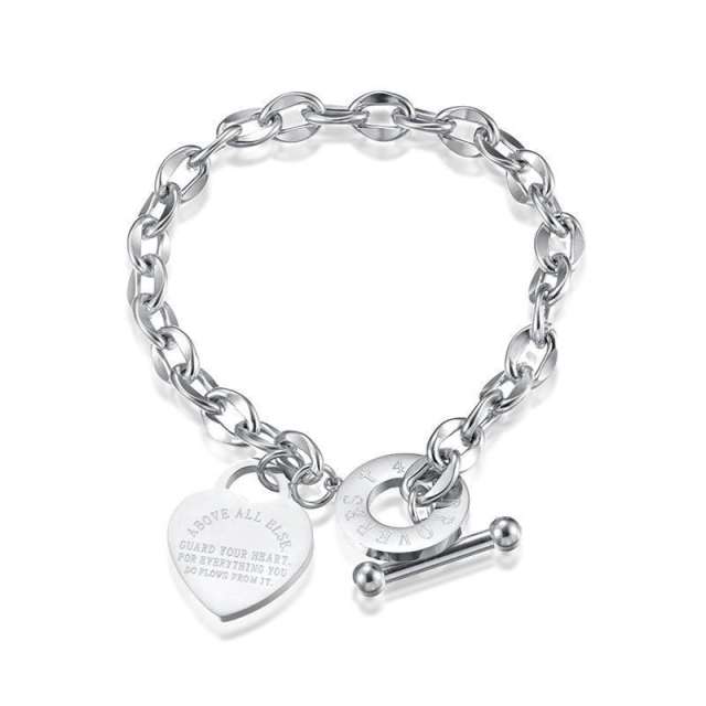Initial heart charm stainless steel chain bracelet toggle bracelet