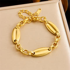 Unique geometric oval thick chain stainless steel bracelet