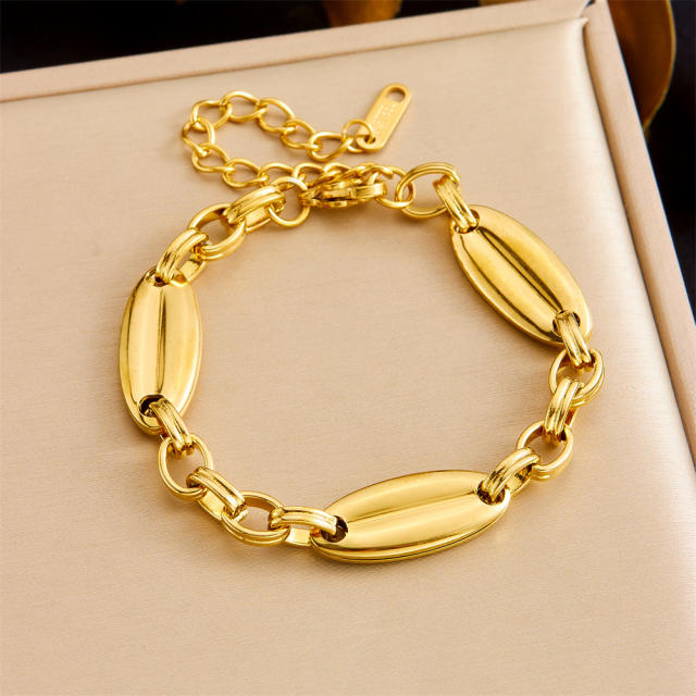 Unique geometric oval thick chain stainless steel bracelet