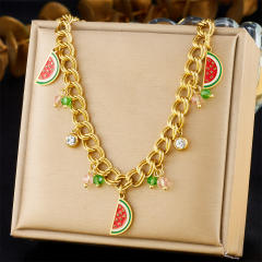 Korean fashion enamel watermelon charm stainless steel necklace