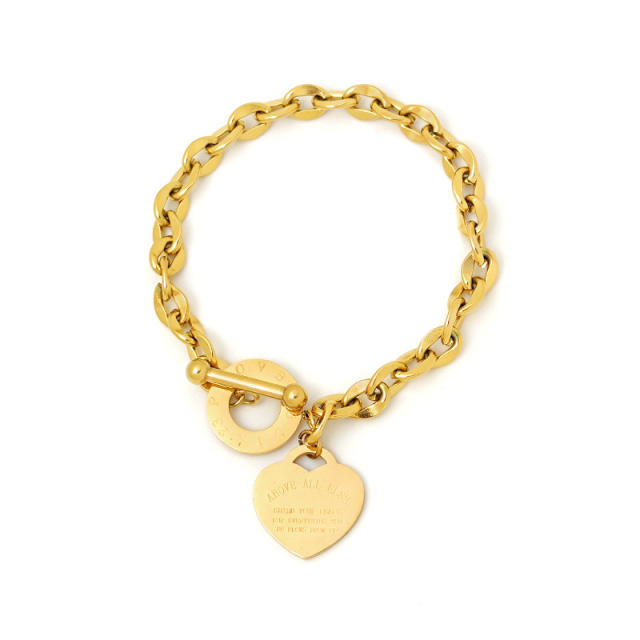 Initial heart charm stainless steel chain bracelet toggle bracelet