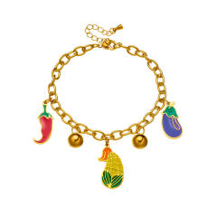 Cartoon enamel vegetables charm stainless steel bracelet