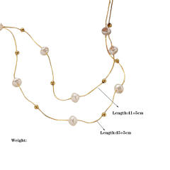 Elegant imitation pearl two layer stainless steel necklace long necklace