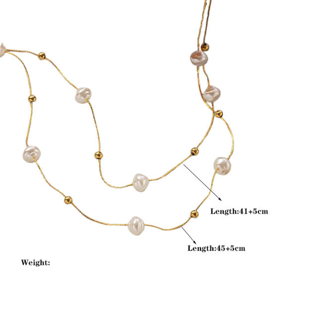 Elegant imitation pearl two layer stainless steel necklace long necklace