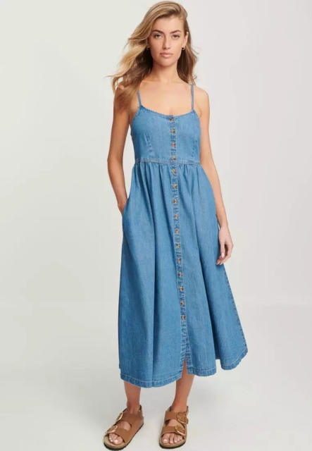 2025 spring summer new temperament commuter fashion strap Denim women's dress