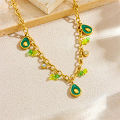 Summer enamel avocado sweet charm stainless steel necklace