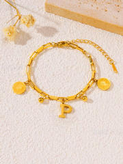 Queen letter coin charm initial letter charm stainless steel bracelet