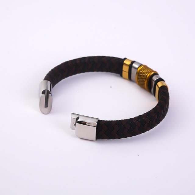 Stainless steel bracelet men's simple fiber leather bracelet