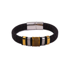 Stainless steel bracelet men's simple fiber leather bracelet