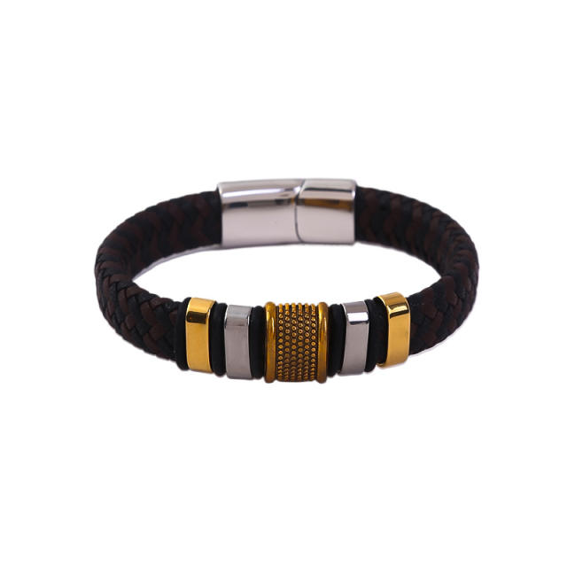 Stainless steel bracelet men's simple fiber leather bracelet