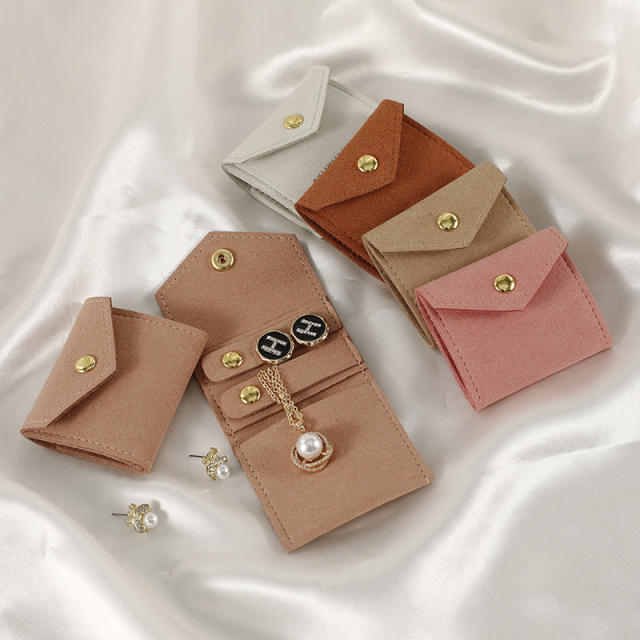 Creative Microfiber Jewelry Roll Portable Folding Earrings Necklace Ring Jewelry Mini Storage Bag