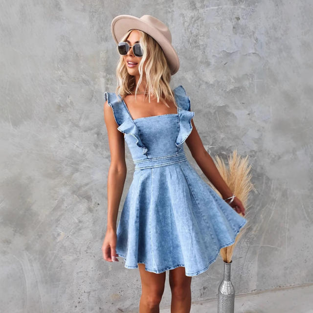 Lady summer fashion casual flying sleeve Denim dress