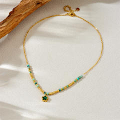 Summer fresh green color cubic zircon inlaid star pendant stainless steel necklace