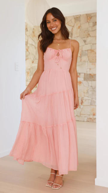 2025 sleeveless stitching sling long backless lace-up dress