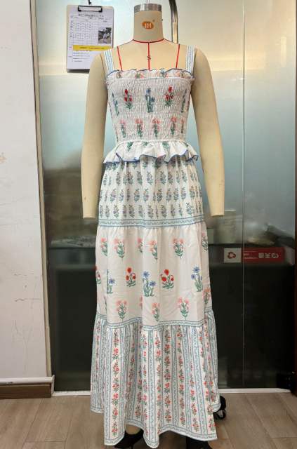 Holiday Style Women's Sling dress New Wave Edge Floral Fresh Sweet Relaxation Long Dress
