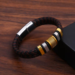 Stainless steel bracelet men's simple fiber leather bracelet
