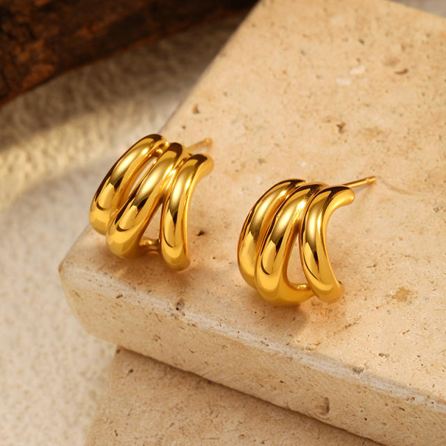 18JG Geomtric shape stainless steel earrings studs earrings