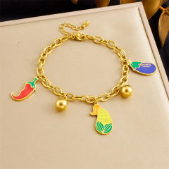 Cartoon enamel vegetables charm stainless steel bracelet
