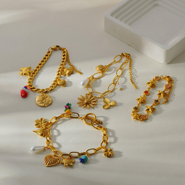 New Fashion Flower Love Multi-pendant charm bracelet stainless steel bracelet