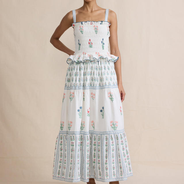 Holiday Style Women's Sling dress New Wave Edge Floral Fresh Sweet Relaxation Long Dress