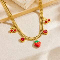 Creative fresh fruit series strawberry charm stainless steel necklace