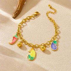Cartoon enamel vegetables charm stainless steel bracelet