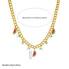 Korean fashion enamel watermelon charm stainless steel necklace