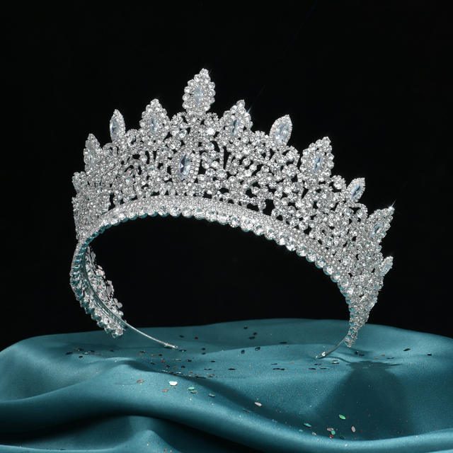 Luxury silver color cubic zircon inlaid wedding crown