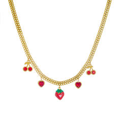 Creative fresh fruit series strawberry charm stainless steel necklace