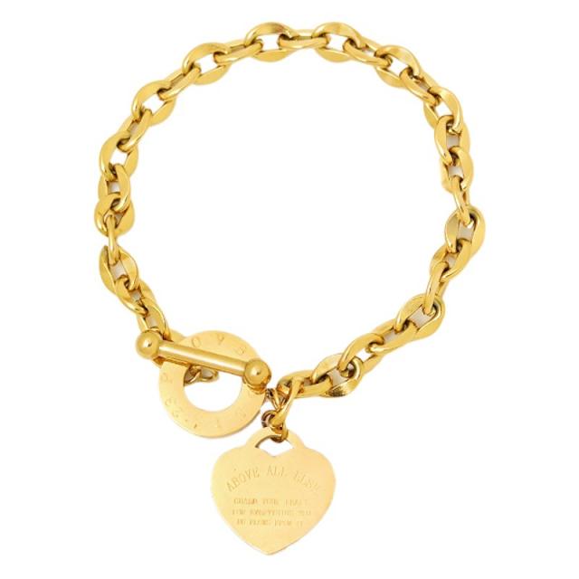 Initial heart charm stainless steel chain bracelet toggle bracelet