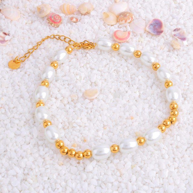 Gold-plated Glass Pearl Bracelet stainless steel bracelet