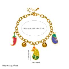 Cartoon enamel vegetables charm stainless steel bracelet