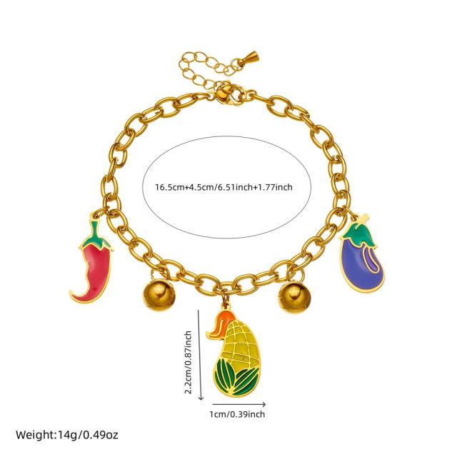 Cartoon enamel vegetables charm stainless steel bracelet