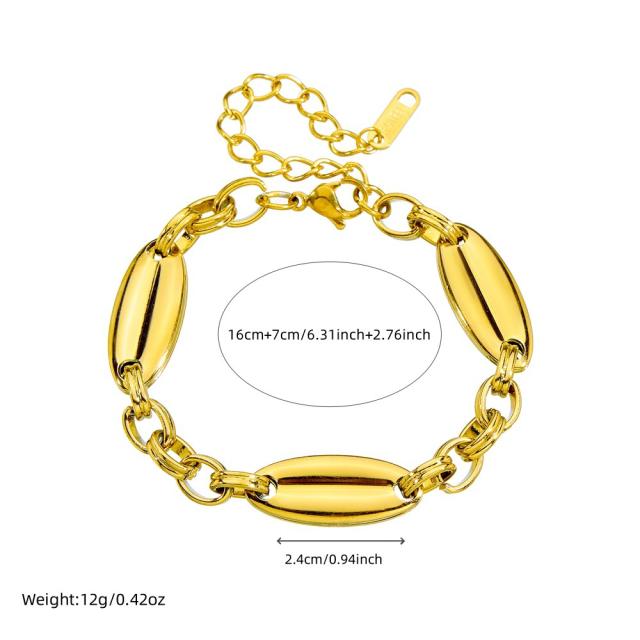 Unique geometric oval thick chain stainless steel bracelet