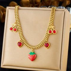 Creative fresh fruit series strawberry charm stainless steel necklace